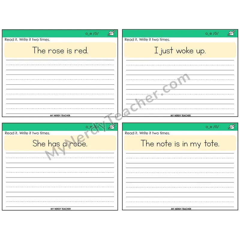 Long O VCe (o_e) Read It Write It Task Cards — Decodable Sentences