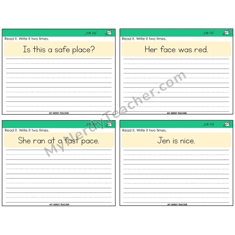Soft C (_ce) Read It Write It Task Cards — Decodable Sentences