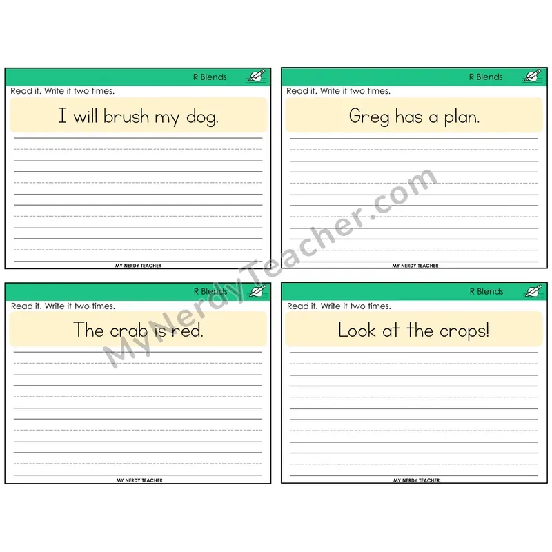 R Blends Read It Write It Task Cards — Decodable Sentences