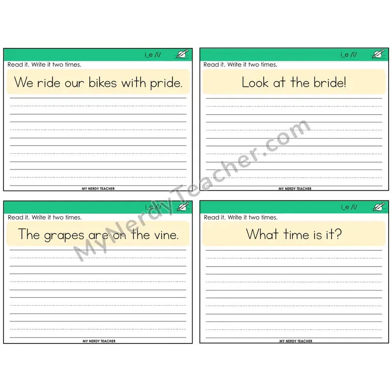 Long I VCe (i_e) Read It Write It Task Cards — Decodable Sentences