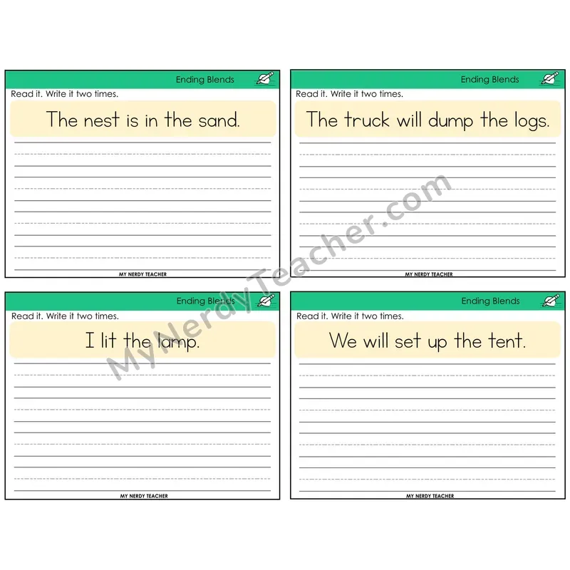 Ending Blends Read It Write It Task Cards — Decodable Sentences
