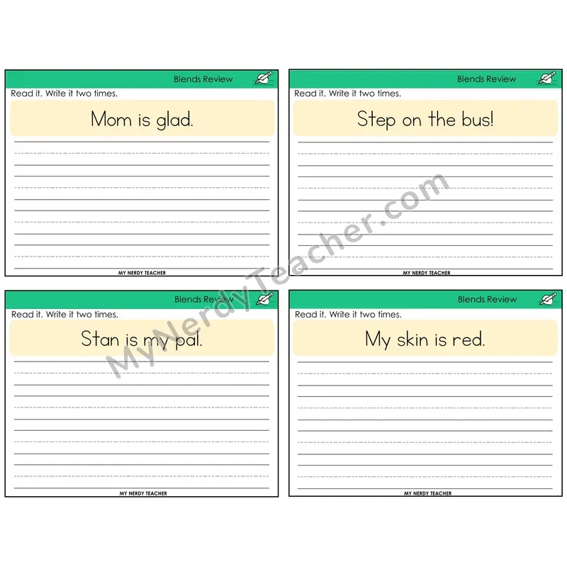 Blends Review Read It Write It Task Cards — Decodable Sentences