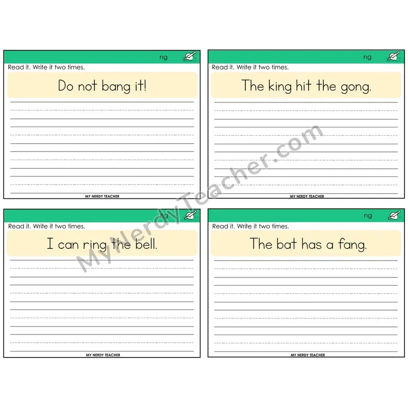 NG Digraph Read It Write It Task Cards — Decodable Sentences