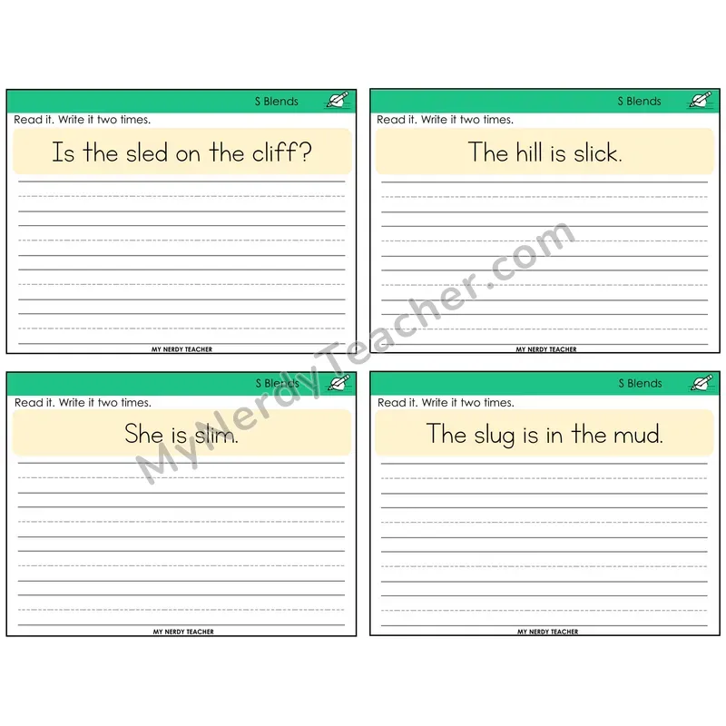 S Blends Read It Write It Task Cards — Decodable Sentences