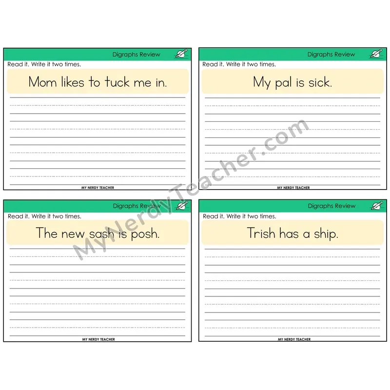 Digraphs Review Read It Write It Task Cards — Decodable Sentences