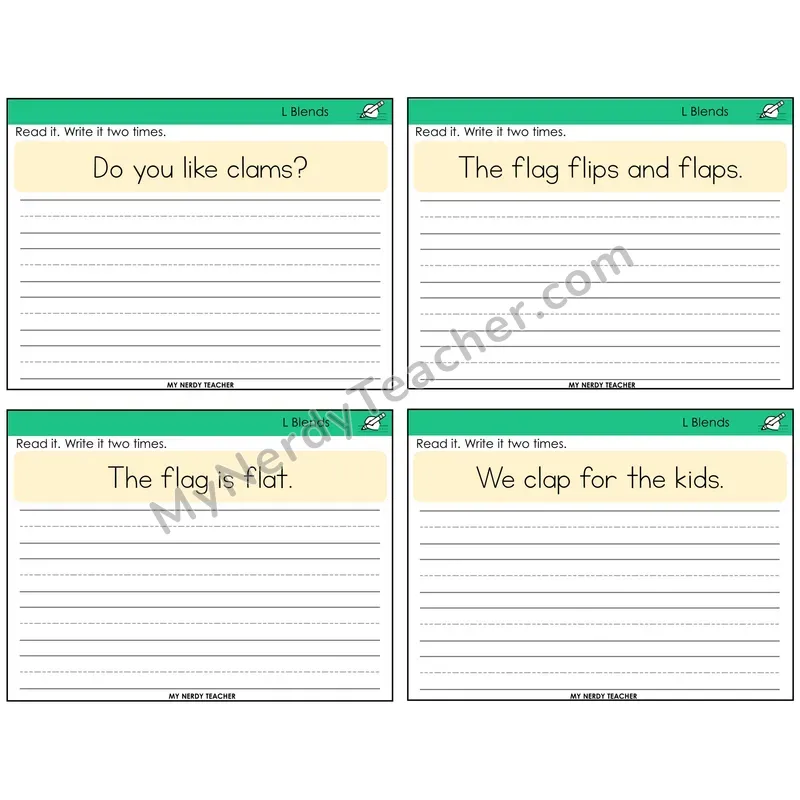 L Blends Read It Write It Task Cards — Decodable Sentences