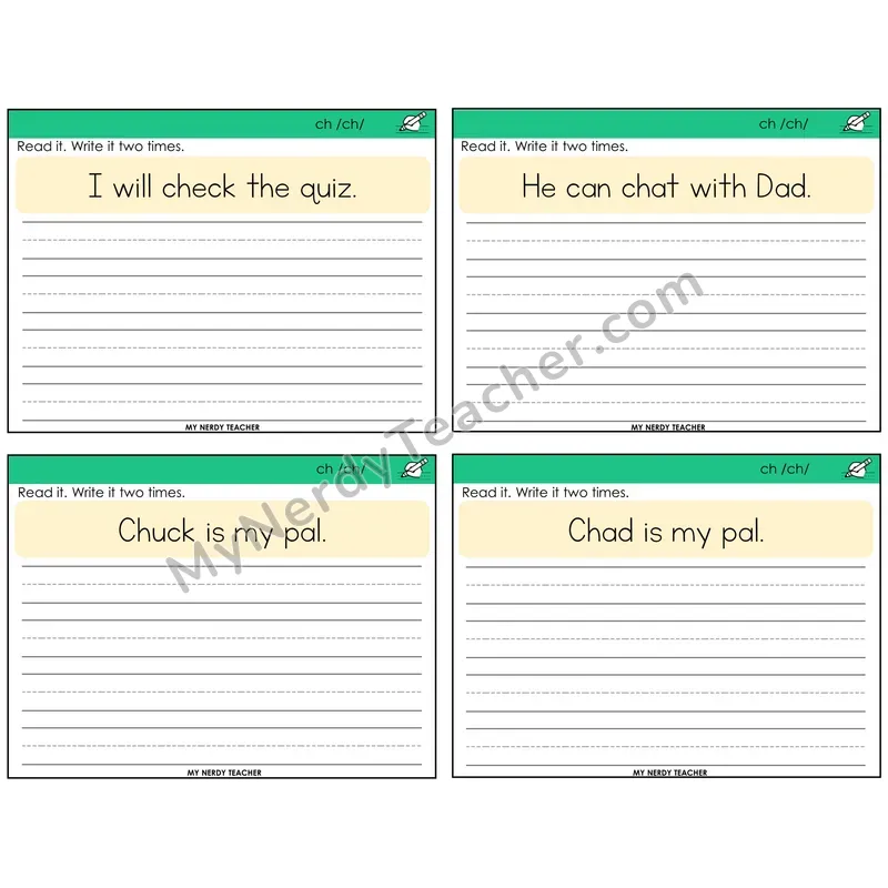 CH Digraph Read It Write It Task Cards — Decodable Sentences