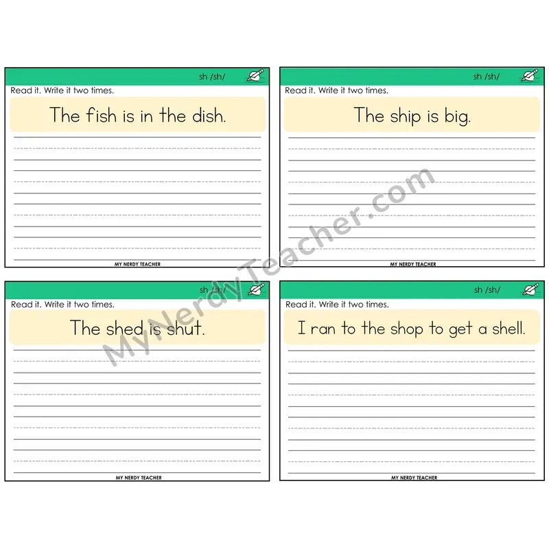 SH Digraph Read It Write It Task Cards — Decodable Sentences