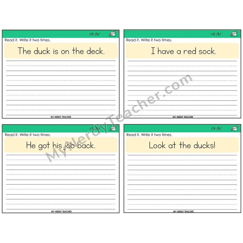 CK Digraph Read It Write It Task Cards — Decodable Sentences