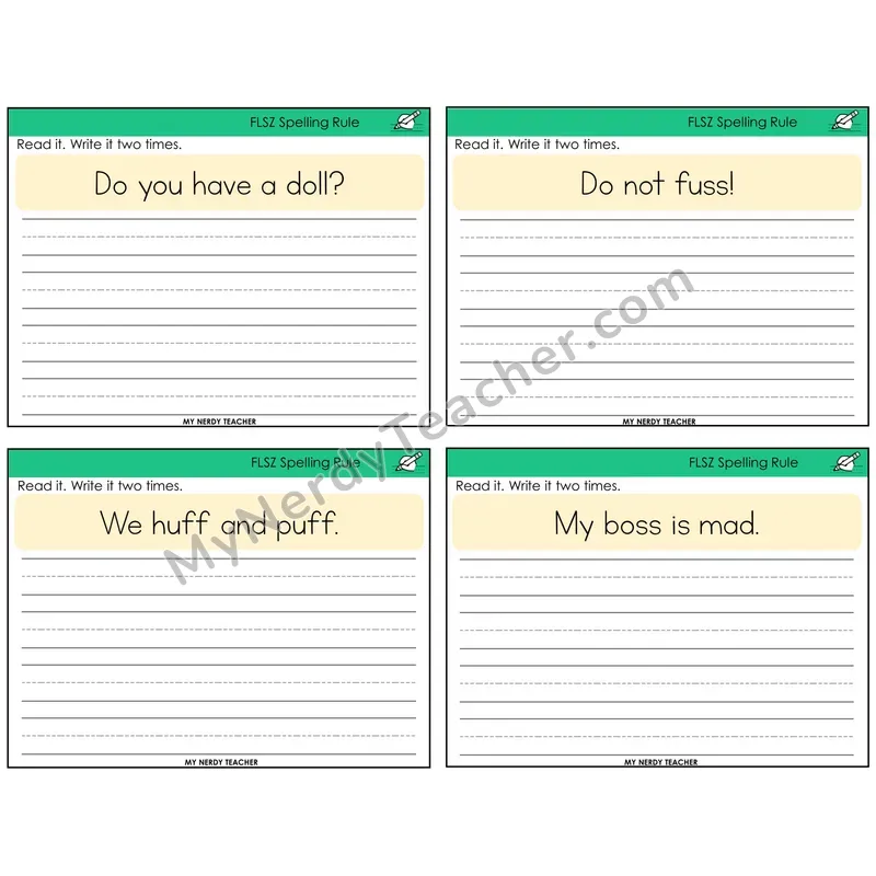 FLSZ Spelling Rule Read It Write It Task Cards — Decodable Sentences