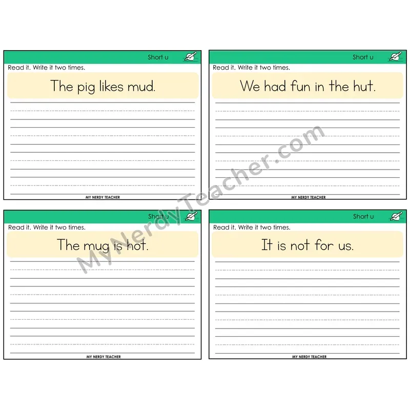 Short U Read It Write It Task Cards — Decodable Sentences