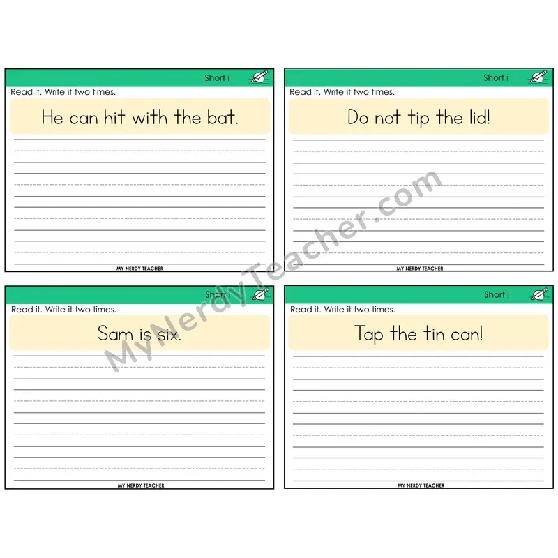 Short I Read It Write It Task Cards — Decodable Sentences