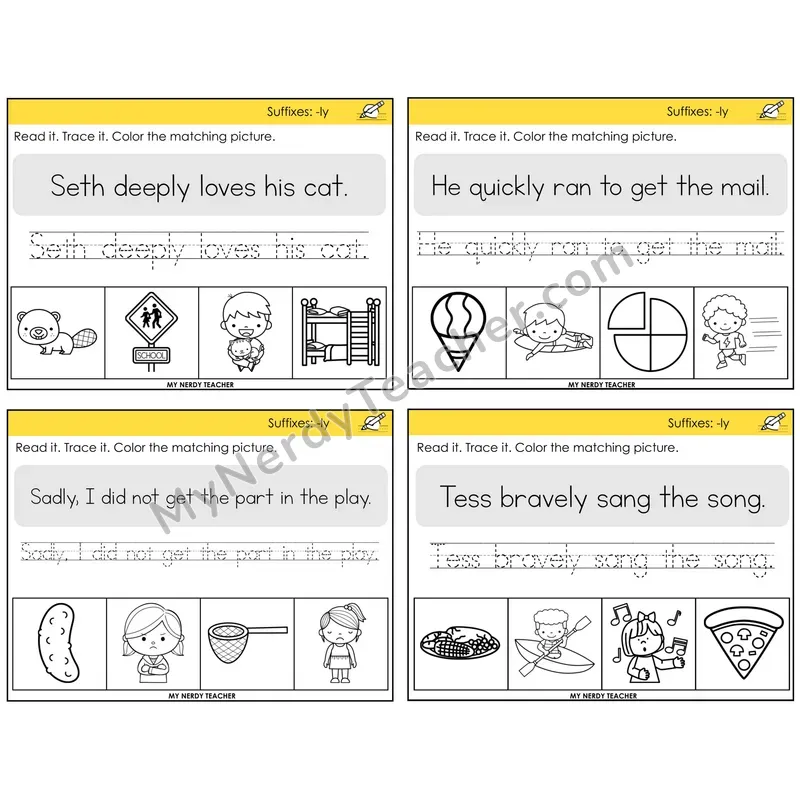 Suffix -ly Read It Trace It Color It Task Cards — Decodable Sentences