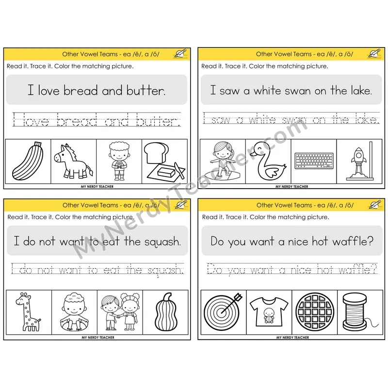 EA (short e) and A (short o) Read It Trace It Color It Task Cards — Decodable Sentences