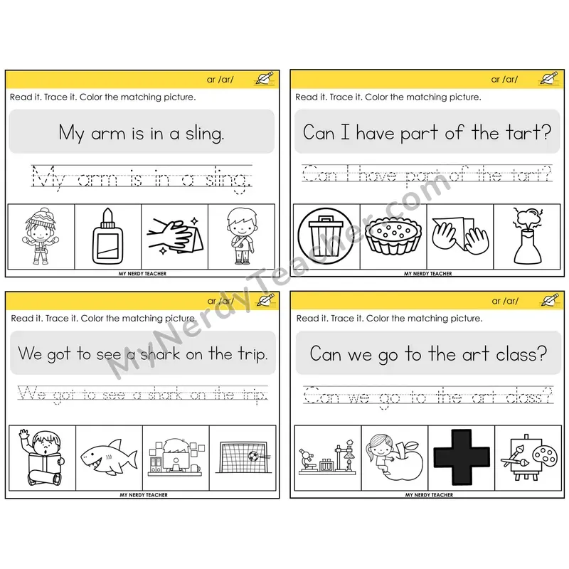 R-Controlled AR Read It Trace It Color It Task Cards — Decodable Sentences