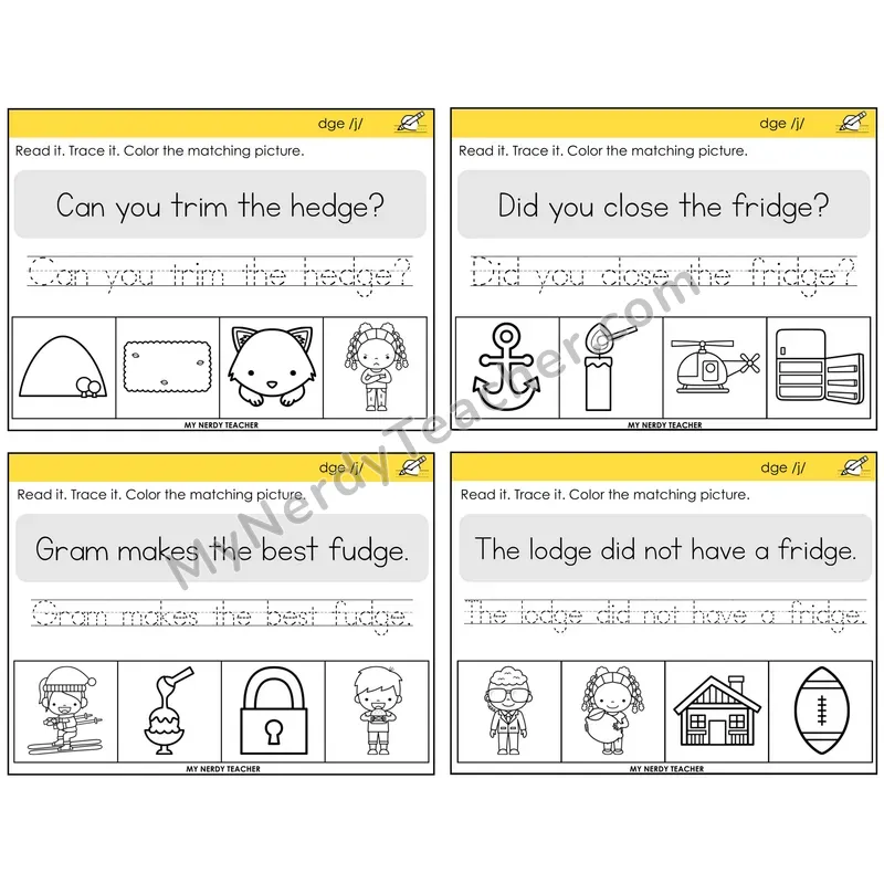DGE Trigraph Read It Trace It Color It Task Cards — Decodable Sentences