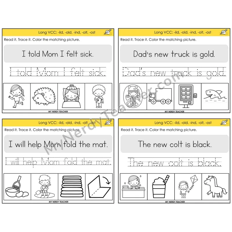 Long VCC Patterns Read It Trace It Color It Task Cards — Decodable Sentences