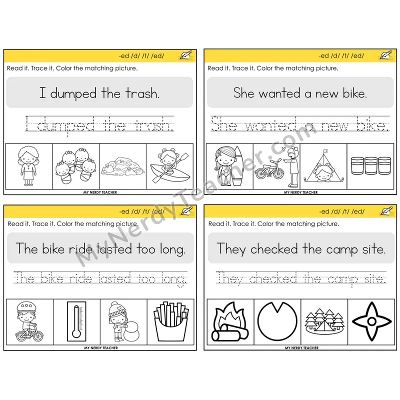 Suffix -ed Read It Trace It Color It Task Cards — Decodable Sentences