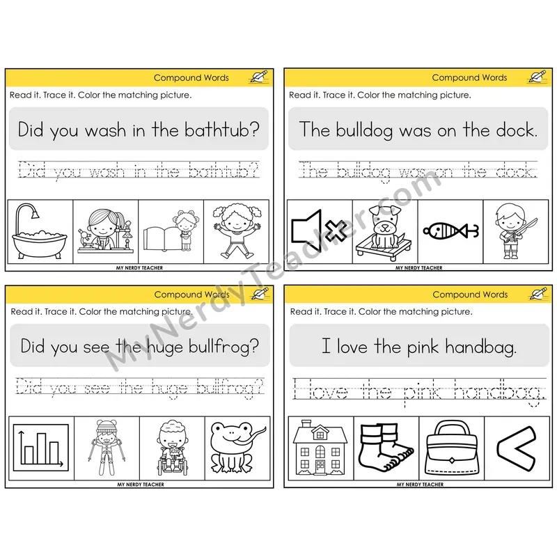 Compound Words Read It Trace It Color It Task Cards — Decodable Sentences