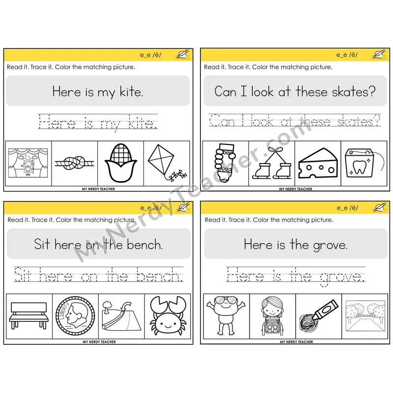 Long E VCe (e_e) Read It Trace It Color It Task Cards — Decodable Sentences