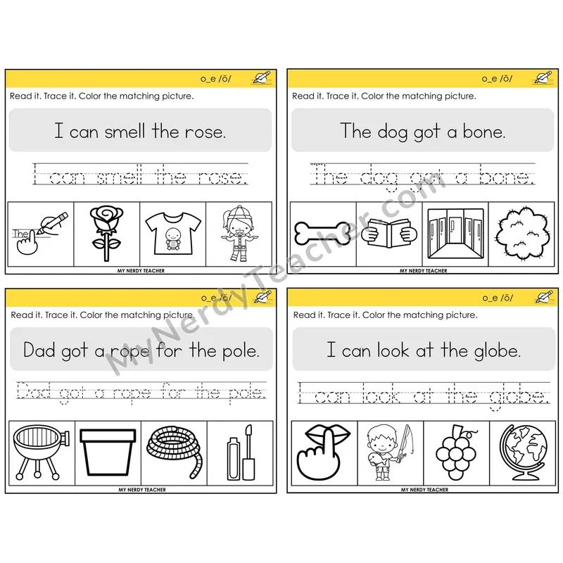 Long O VCe (o_e) Read It Trace It Color It Task Cards — Decodable Sentences