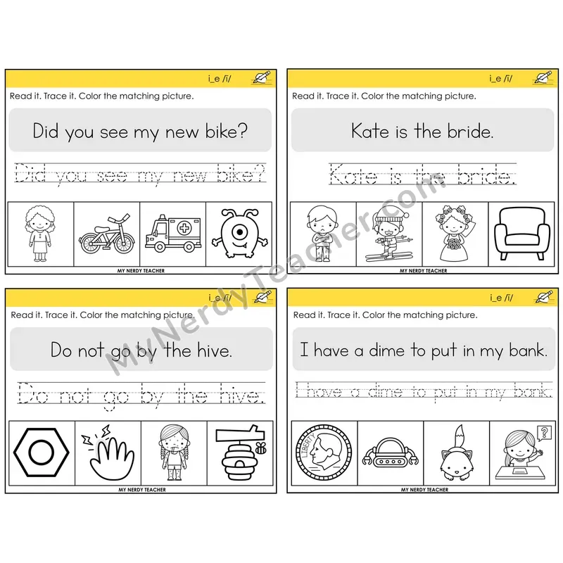 Long I VCe (i_e) Read It Trace It Color It Task Cards — Decodable Sentences