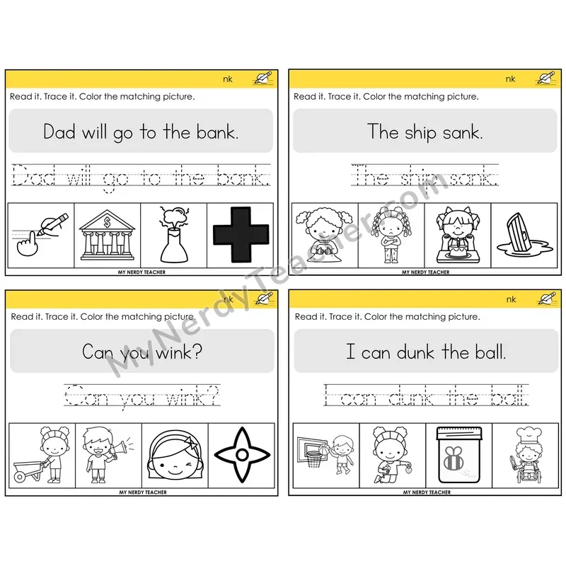 Digraphs Review Read It Trace It Color It Task Cards — Decodable Sentences