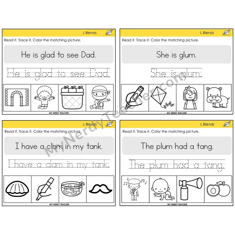 L Blends Read It Trace It Color It Task Cards — Decodable Sentences