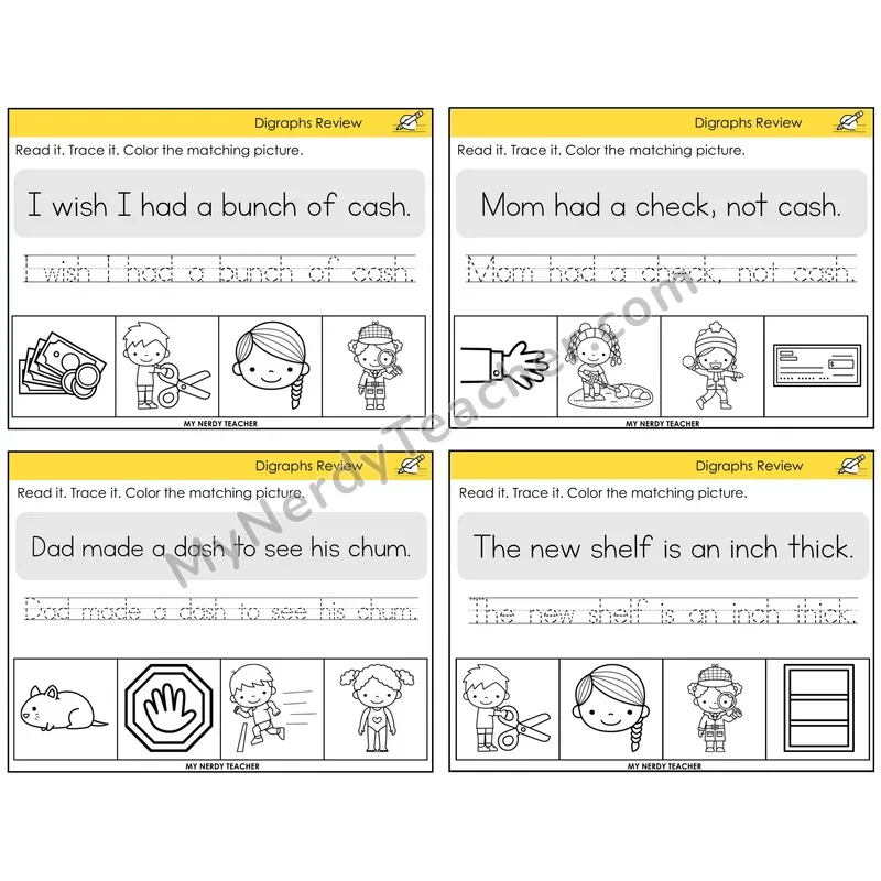 NG Digraph Read It Trace It Color It Task Cards — Decodable Sentences