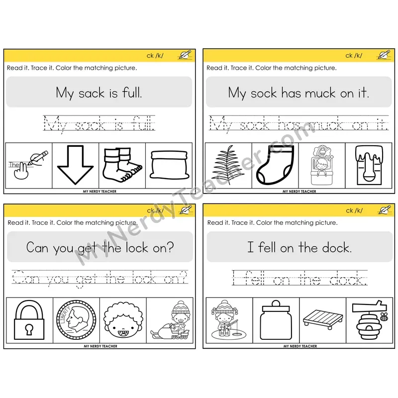 CK Digraph Read It Trace It Color It Task Cards — Decodable Sentences