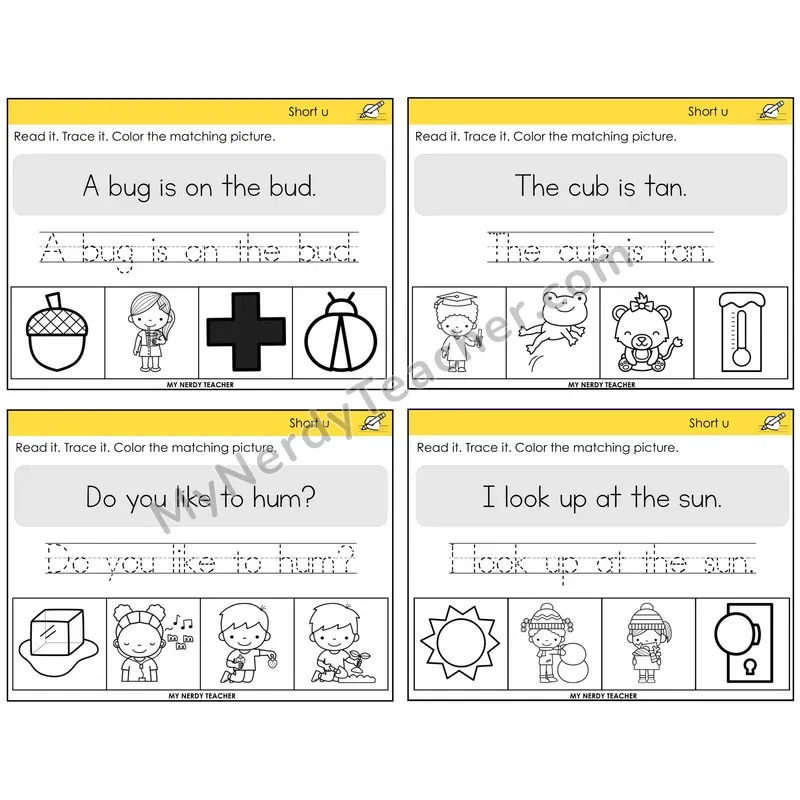 Short U Read It Trace It Color It Task Cards — Decodable Sentences