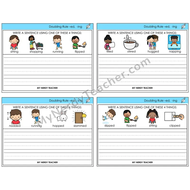 Doubling Rule -ed, -ing Write a Sentence Task Cards — Decodable Sentences
