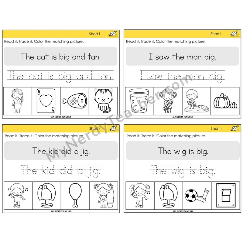 Short I Read It Trace It Color It Task Cards — Decodable Sentences