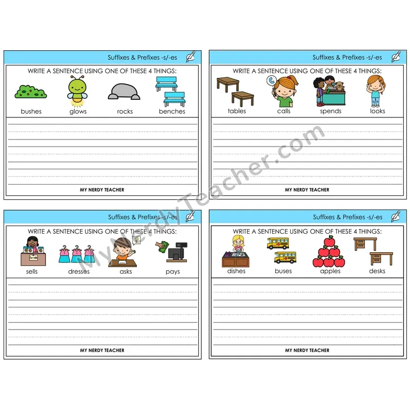 Suffixes -s and -es Write a Sentence Task Cards — Decodable Sentences