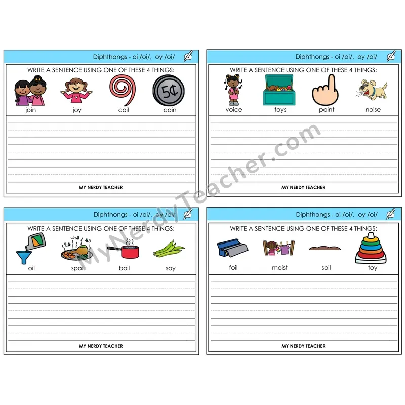 Diphthong OI and OY Write a Sentence Task Cards — Decodable Sentences