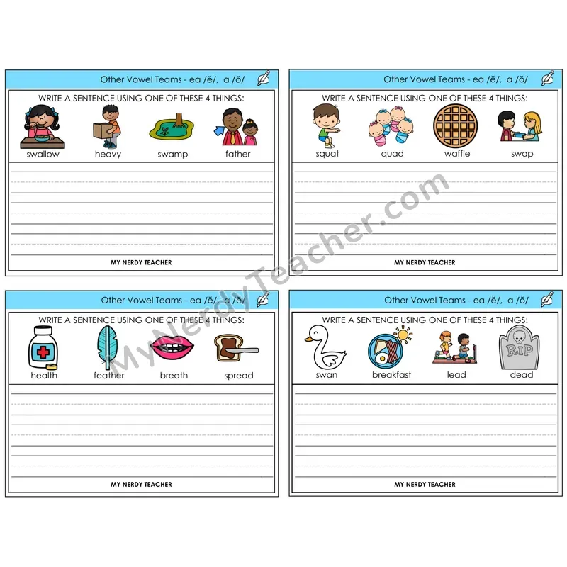 EA (short e) and A (short o) Write a Sentence Task Cards — Decodable Sentences