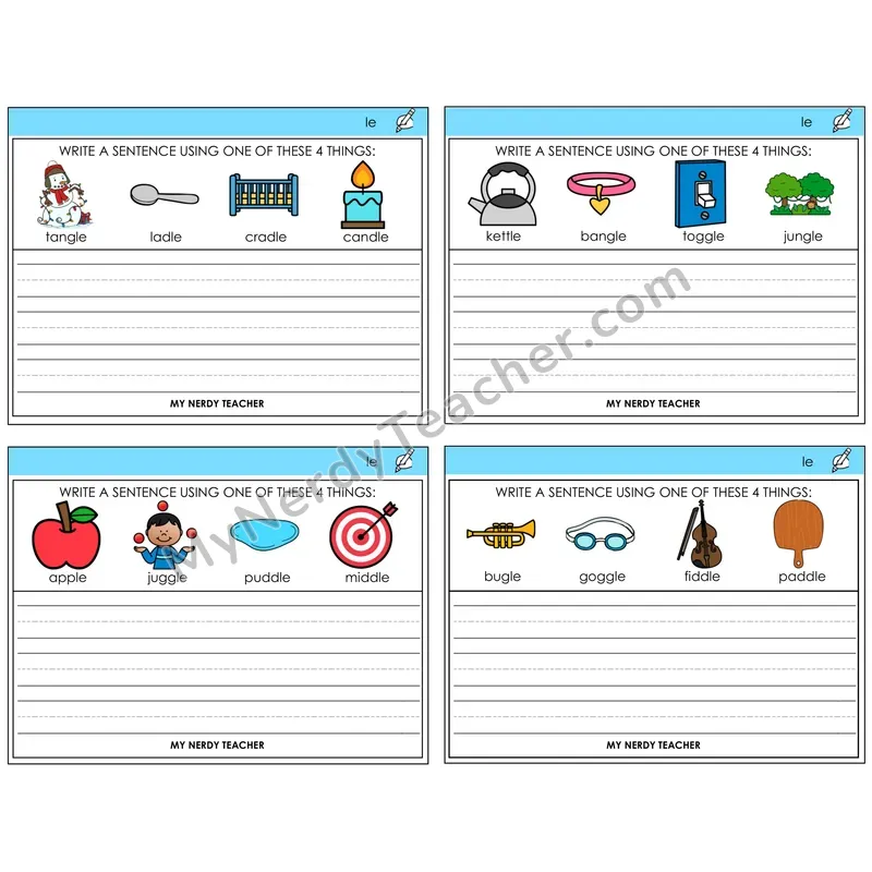 Consonant -le Write a Sentence Task Cards — Decodable Sentences