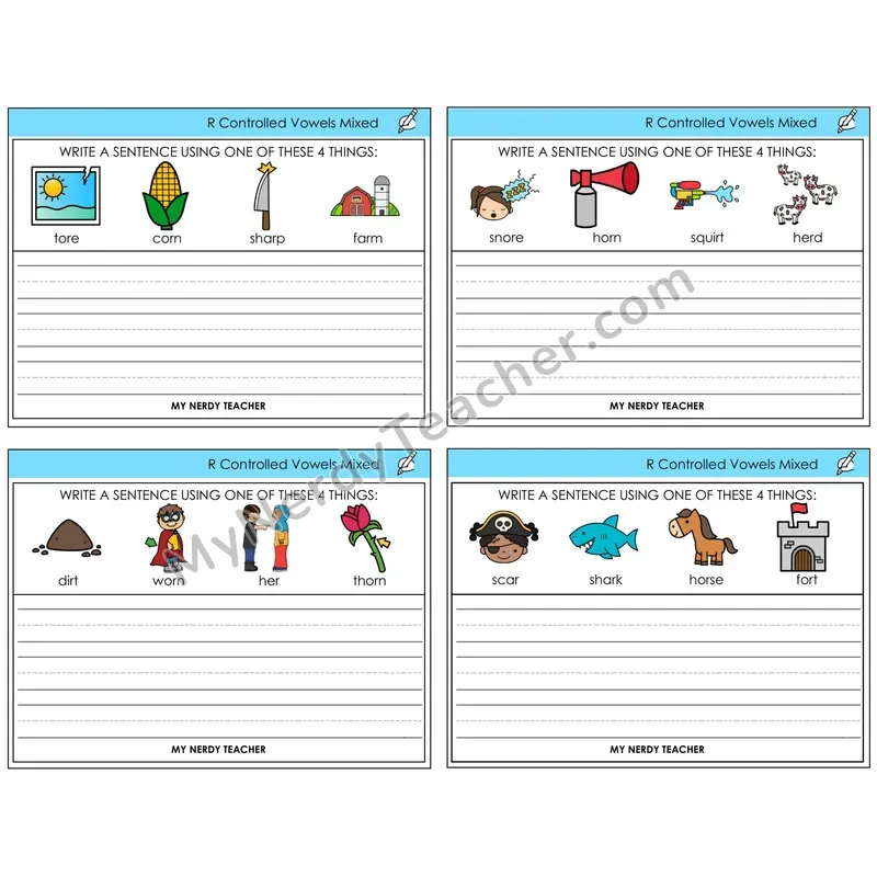 R-Controlled Vowels Review Write a Sentence Task Cards — Decodable Sentences
