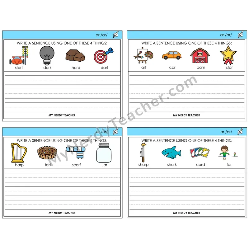 R-Controlled AR Write a Sentence Task Cards — Decodable Sentences