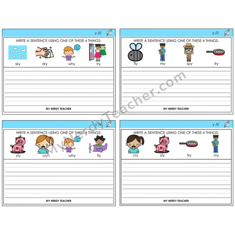 Y as Long I Write a Sentence Task Cards — Decodable Sentences