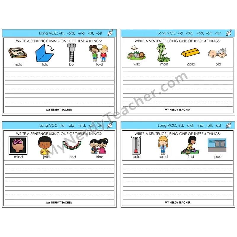 Long VCC Patterns Write a Sentence Task Cards — Decodable Sentences