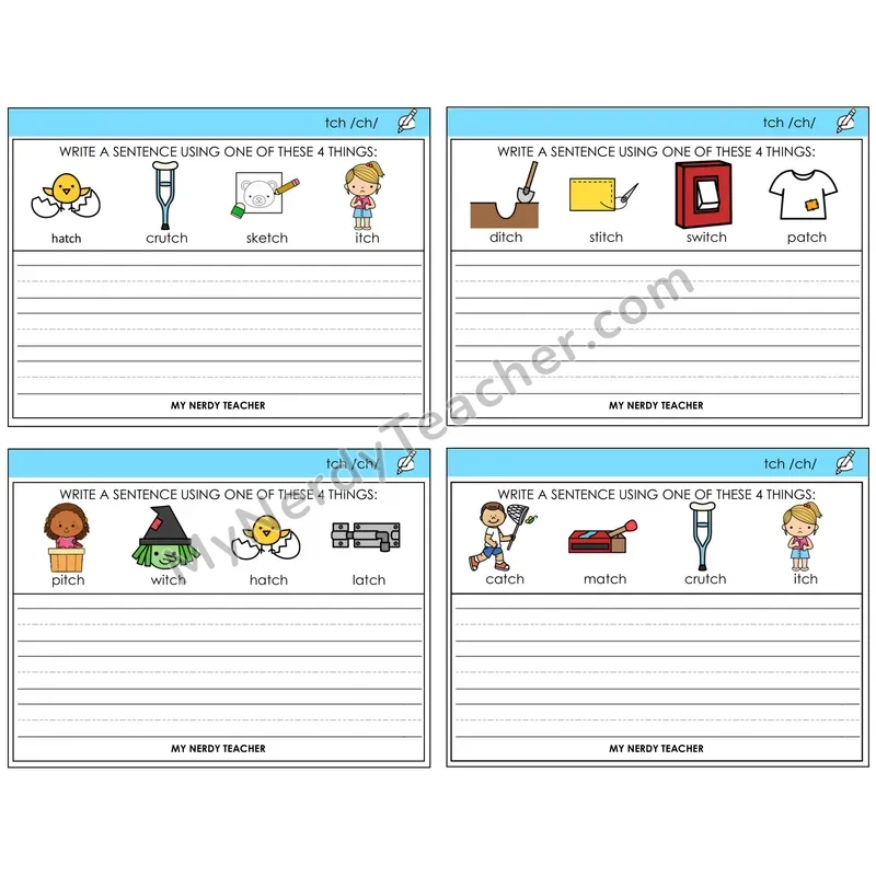 TCH Trigraph Write a Sentence Task Cards — Decodable Sentences