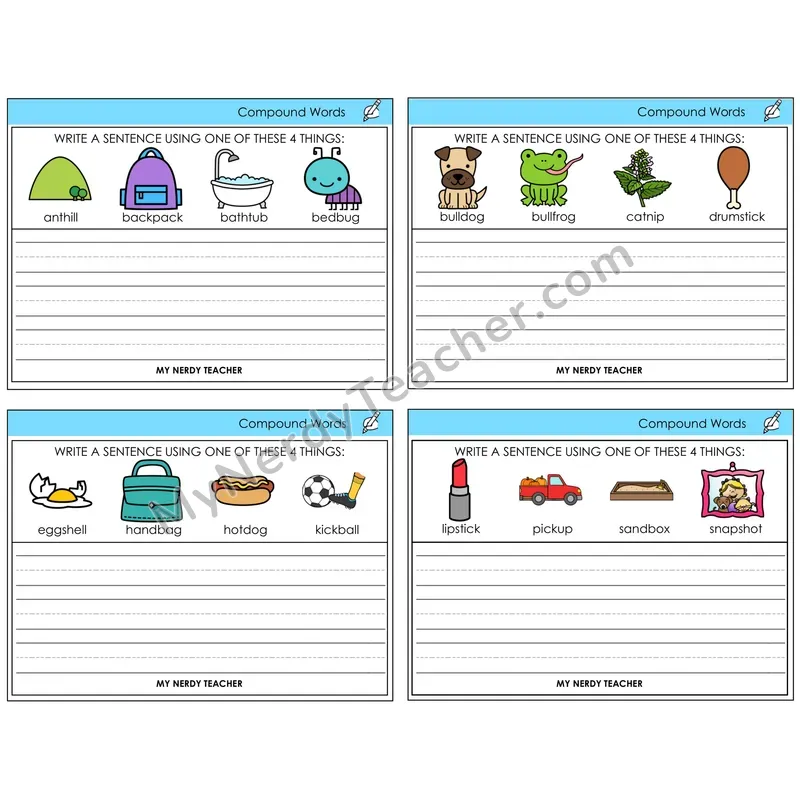 Compound Words Write a Sentence Task Cards — Decodable Sentences