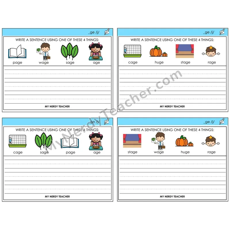 Soft G (_ge) Write a Sentence Task Cards — Decodable Sentences