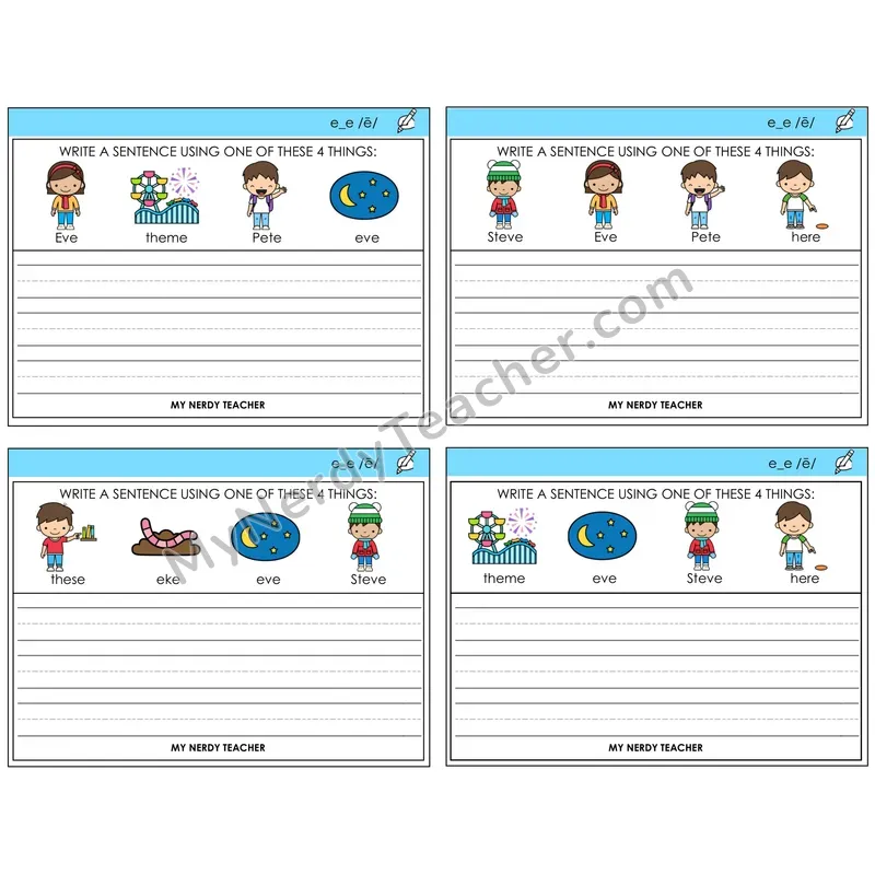 Long E VCe (e_e) Write a Sentence Task Cards — Decodable Sentences