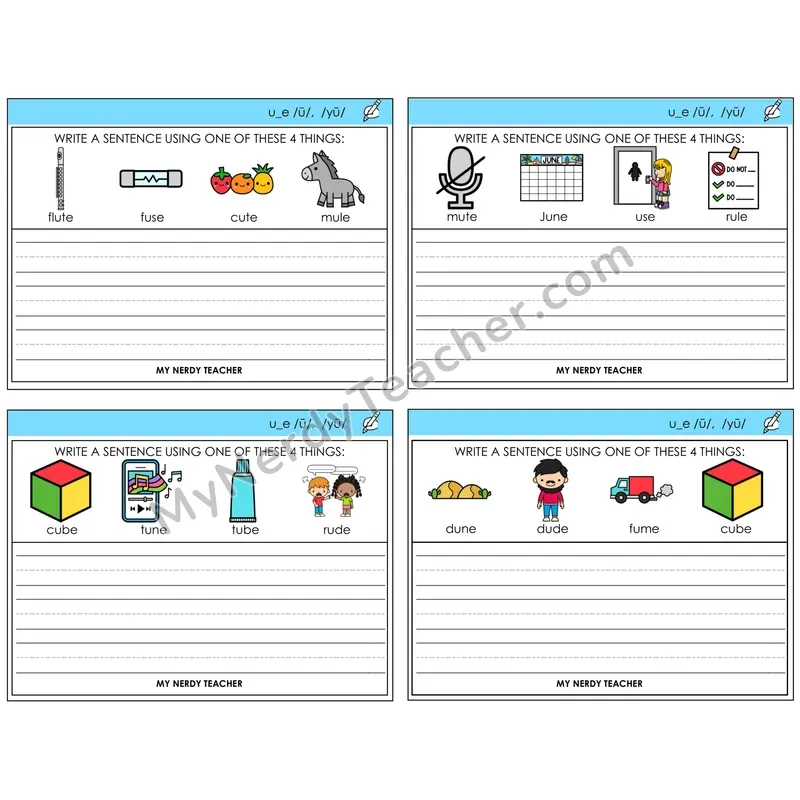 Long U VCe (u_e) Write a Sentence Task Cards — Decodable Sentences