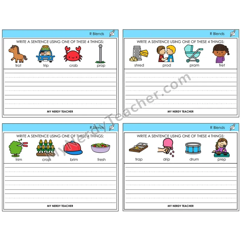 R Blends Write a Sentence Task Cards — Decodable Sentences