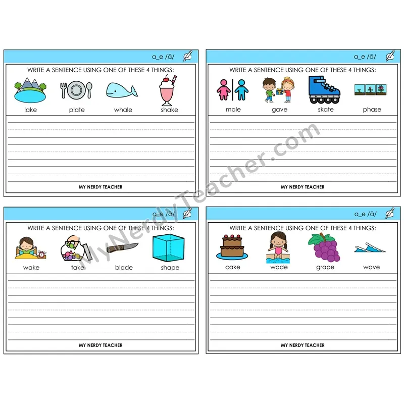 Long A VCe (a_e) Write a Sentence Task Cards — Decodable Sentences