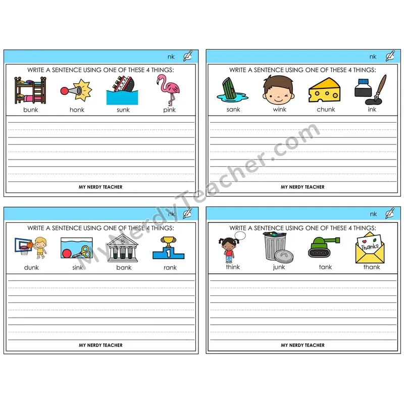 NK Digraph Write a Sentence Task Cards — Decodable Sentences