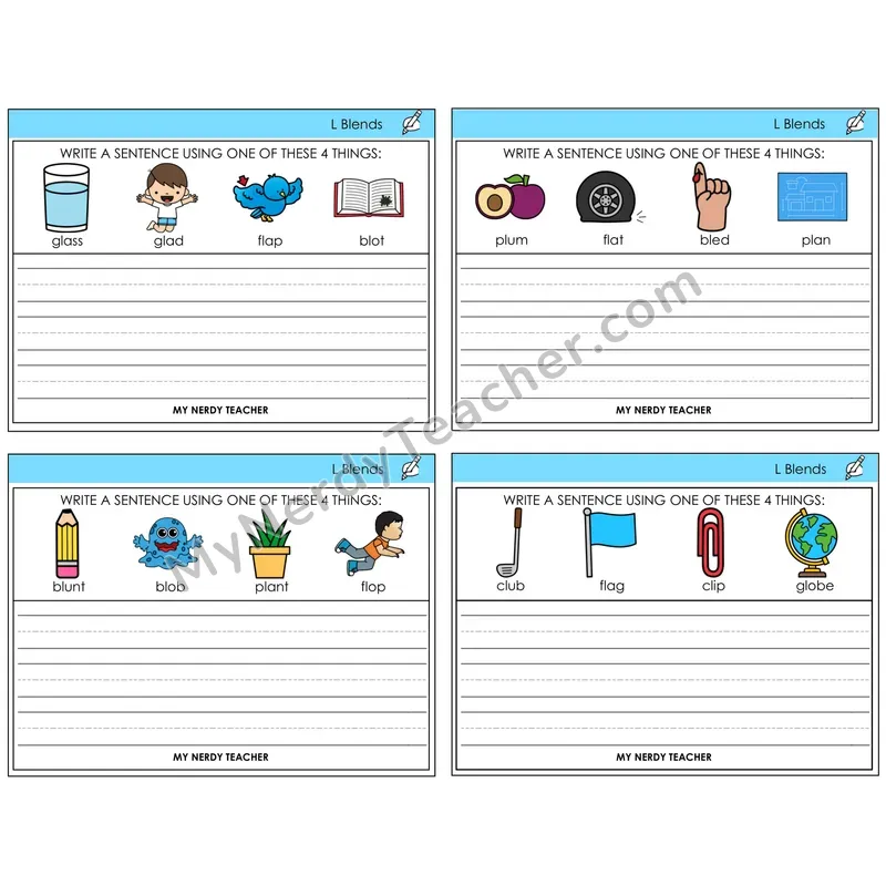 L Blends Write a Sentence Task Cards — Decodable Sentences